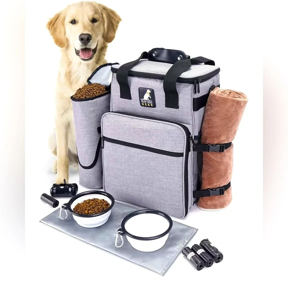 Gray Ruff Dog Gray Travel Bag - W/ Dog Travel Accessories & Water Resistant, NEW